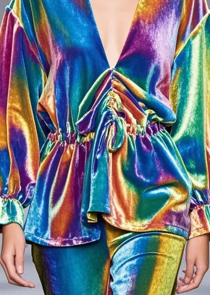 Rainbow Cinched Silk Velour Shirt Fall
