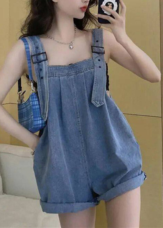 Blue Pockets Patchwork Denim Jumpsuits Summer