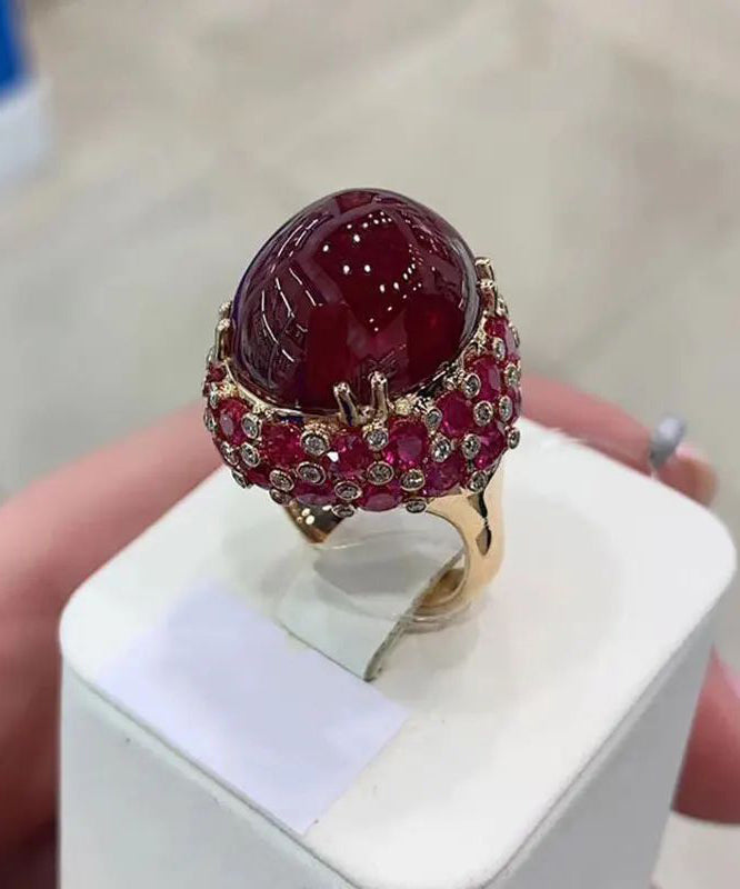 Purple Gold Plated 14k Rose Gold Inlaid Oval Ruby Rings