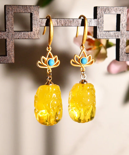 Yellow Overgild Beeswax Abver a Mythical Wild Animal Drop Earrings