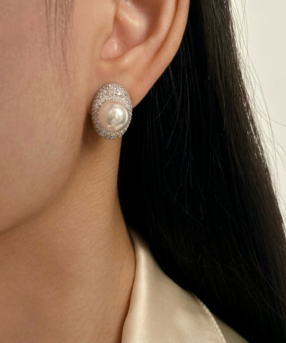 Light Zircon Pearl Studded Pigeon Egg Earrings