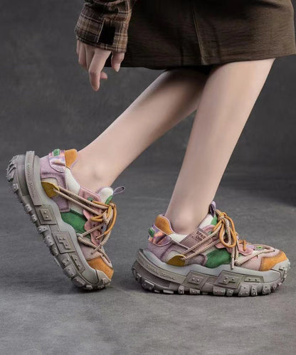 Yellow Suede Breathable Mesh Splicing Flat Feet Shoes