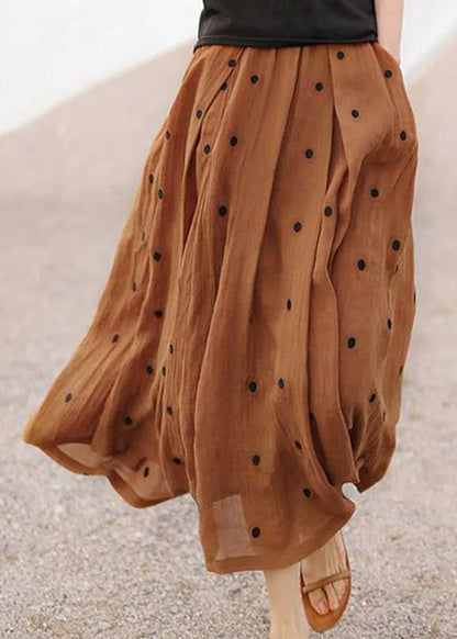 Retro Pink-pumpkin Pockets Linen Skirt Summer