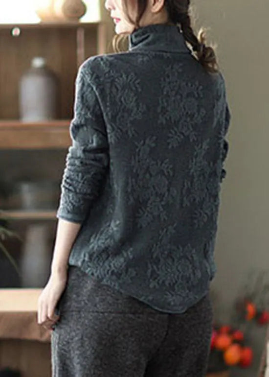 Grey Turtle Neck Thick Knit Pullover Spring