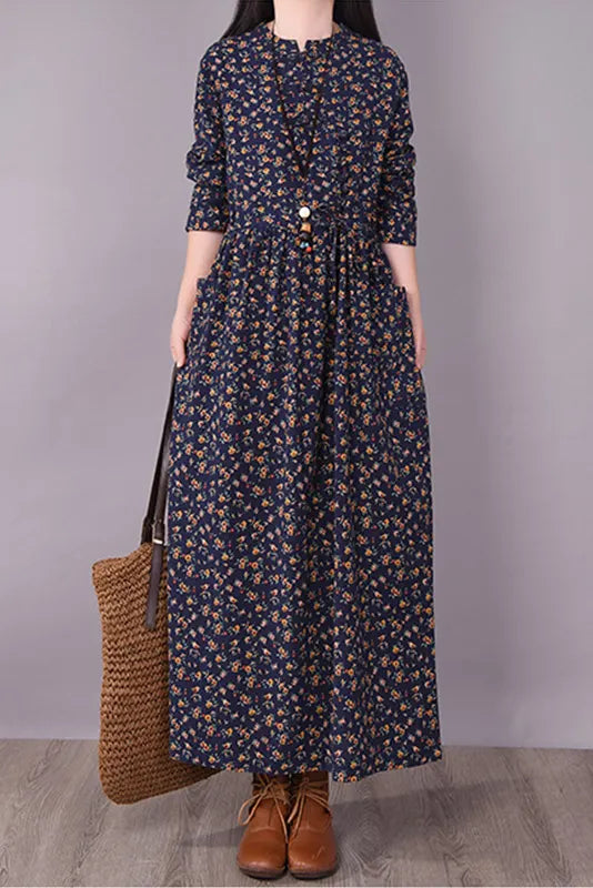 Fall Retro Disc Buckle Dress Waist Dress