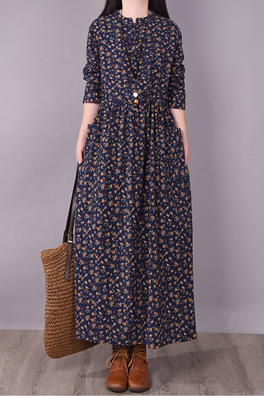 Fall Retro Disc Buckle Dress Waist Dress
