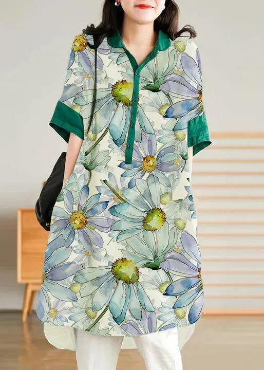 Jade Purple-pumpkin Stripes Polka Dots Linen Linen Shirt Dress