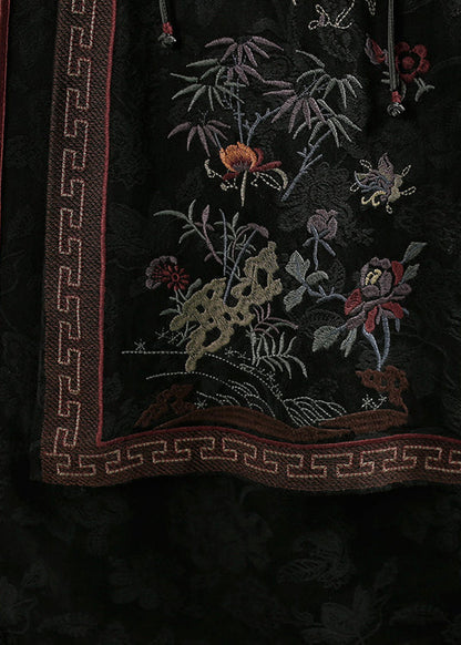 Chinese Style Yellow Edge Tasseled Embroideried Cotton Skirts Fall