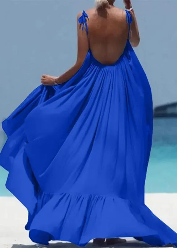 Black Backless Cotton Spaghetti Strap Dress Summer