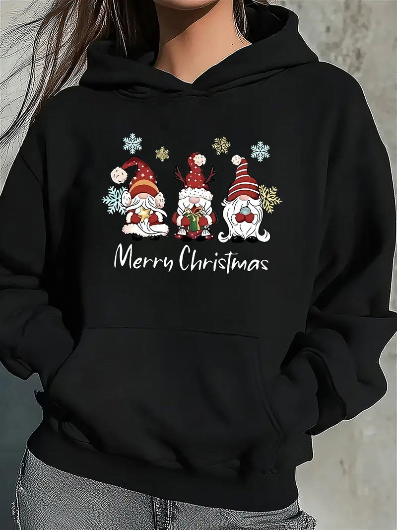 Hoodie with Christmas Print Cotton Santa Claus Design