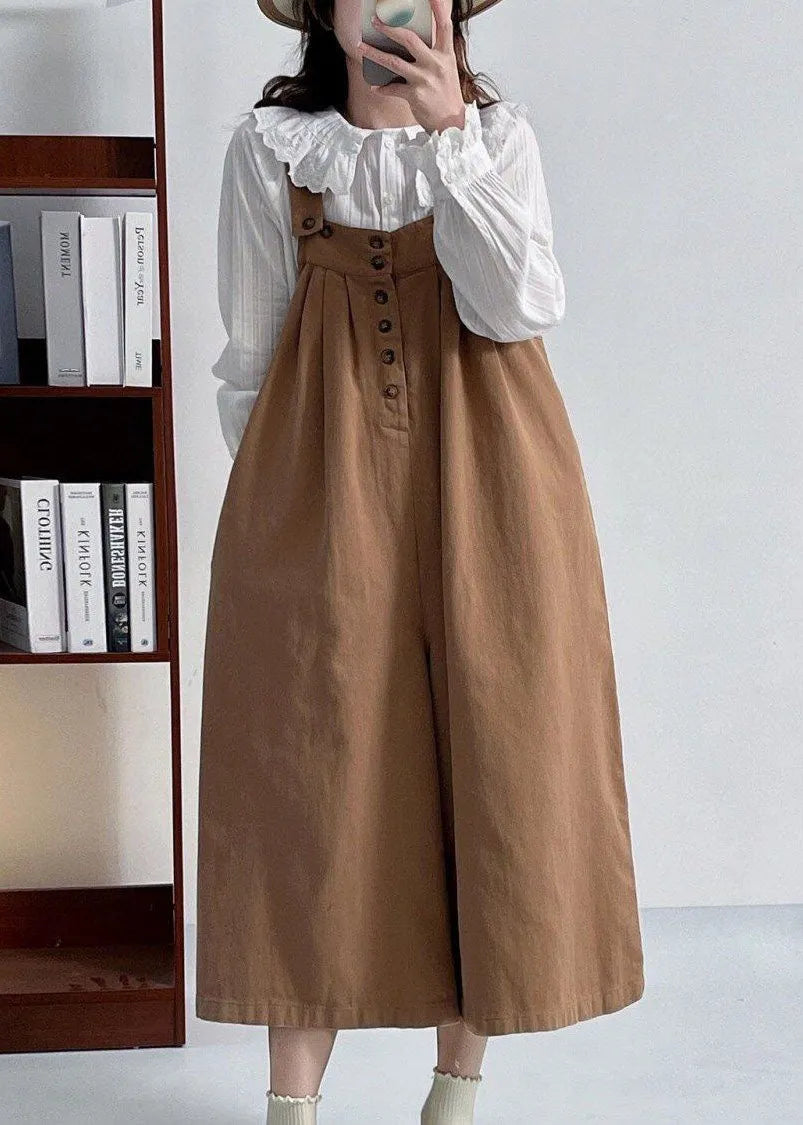 Versatile Coffee Cotton Shoulder Strap Pants Summer