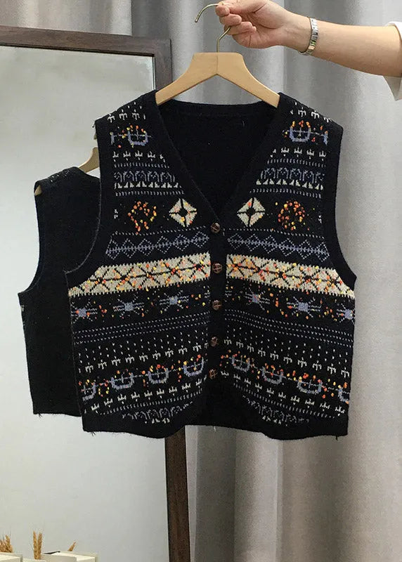 Apricot V Neck Button Knit Vest Tops Sleeveless