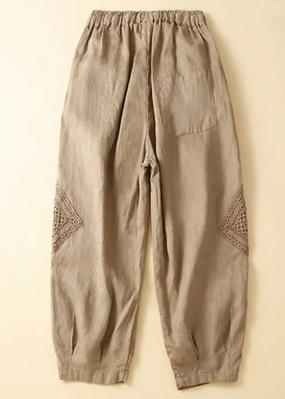 Green Hollow Out Patchwork Cotton Crop Pants Summer