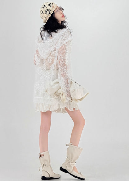 White Oversized Hollow Out Lace Upf 50+ Cardigan Spring