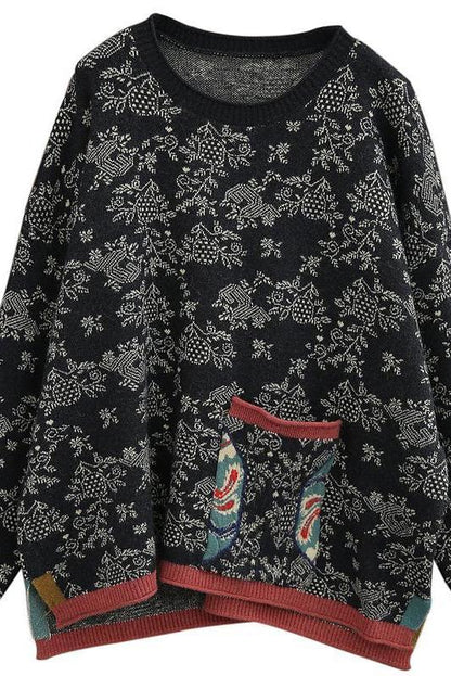 Autumn Knitted Pocket Split Hem Sweater