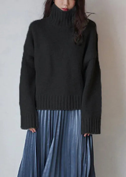 Blue Cozy Thick Knitted Cotton Sweater Turtleneck