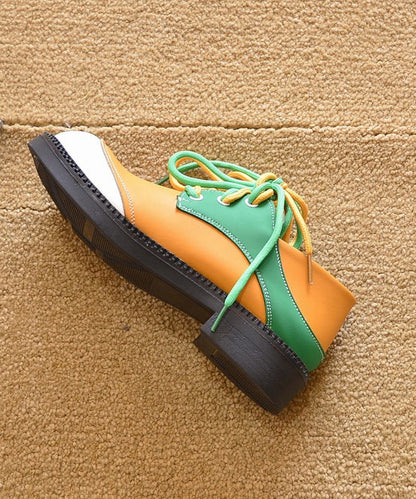 Green Lace Up Splicing Flat Shoes for