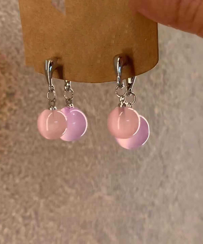 Brief Pink Copper Alloy Resin Hoop Earrings