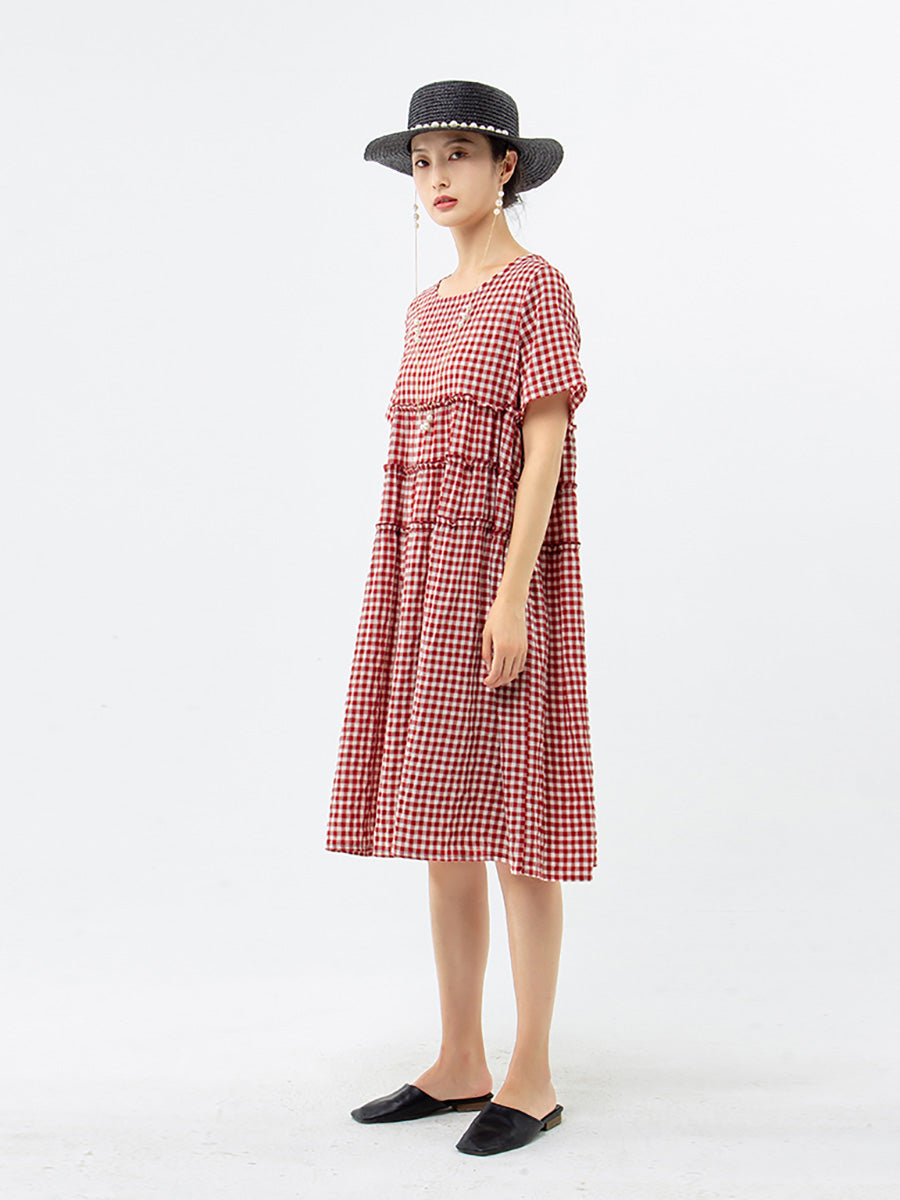 100%cotton Short Sleeve Plaid Dress