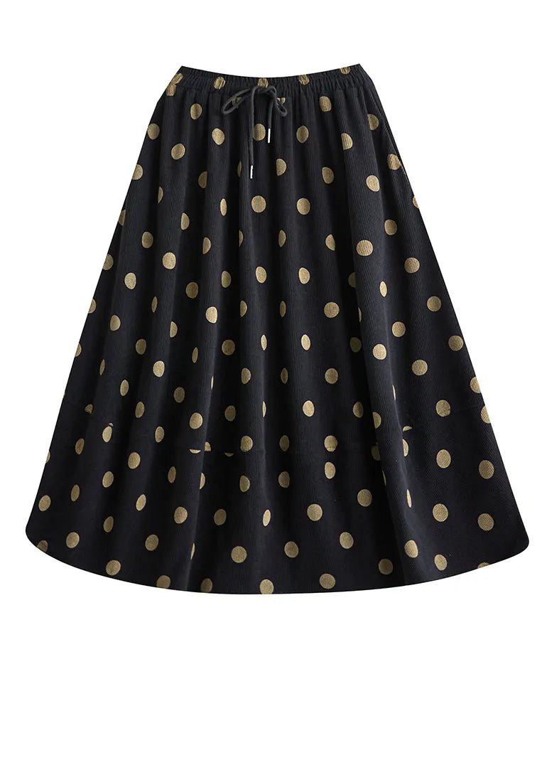Simple Black Exra Large Hem Dot Print Cotton Skirt Spring