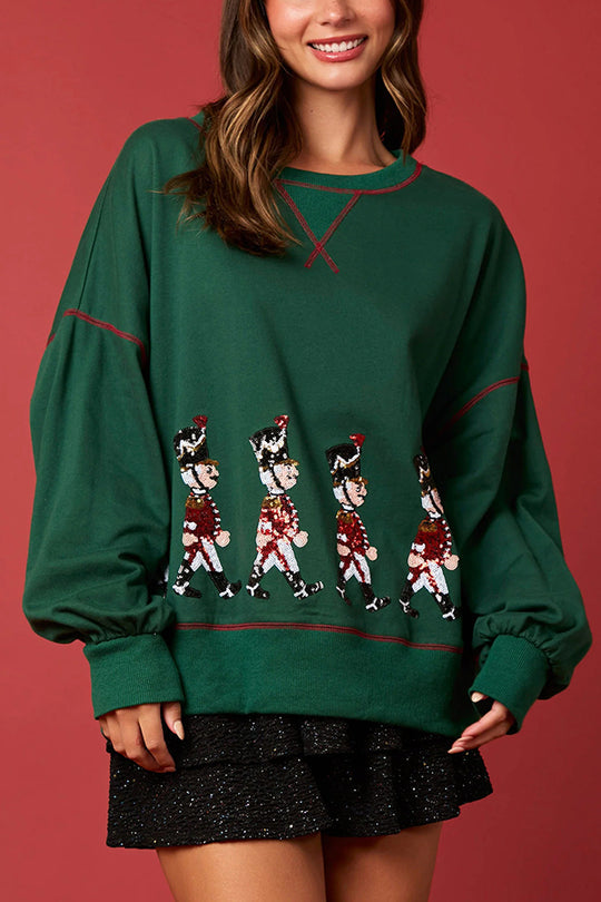Christmas Soldier Sequin Long-Sleeve Casual Sweatshirt