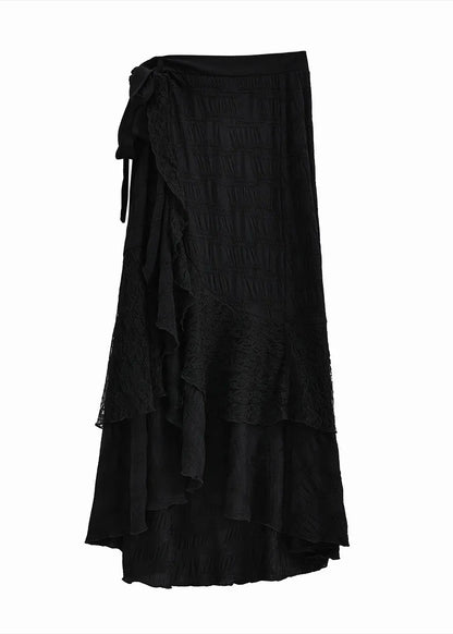 Black Asymmetrical Patchwork Cotton Skirts Fall