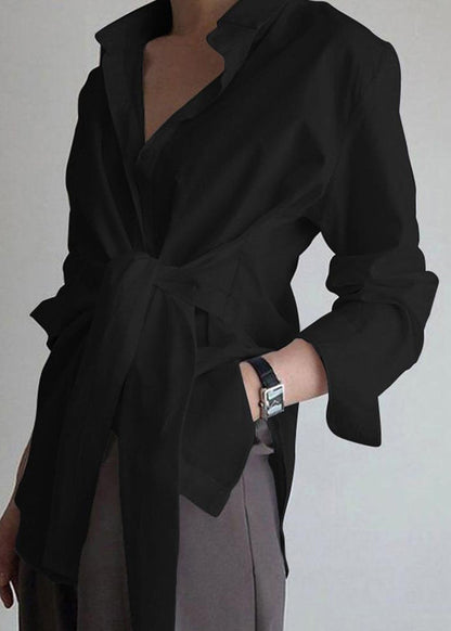 White Peter Pan Collar Lace Up Cotton Shirts Spring