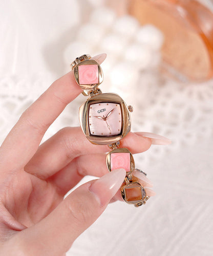 Pink Alloy Asymmetrical Diamond Fritillary Bulb Waterproof Watches