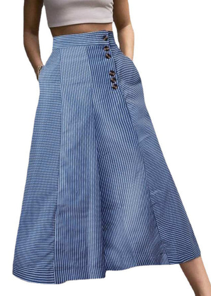 French White Striped Cotton Wide Leg Pants Spring