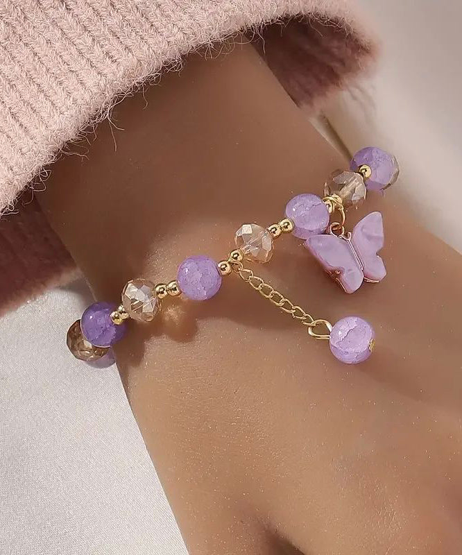Stylish Purple Butterfly Charm Beaded Stch Bracelet for