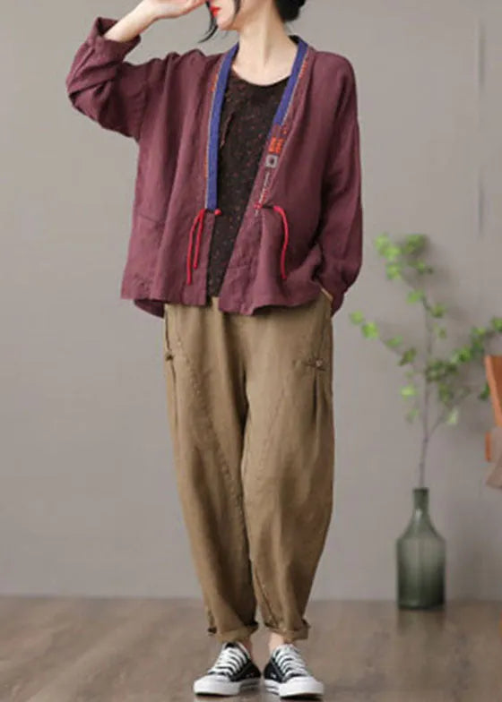 Mulberry Embroidered Patchwork Loose Coat Spring
