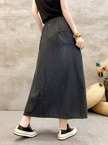 Summer Artsy Flower Embroidert Denim Skirt