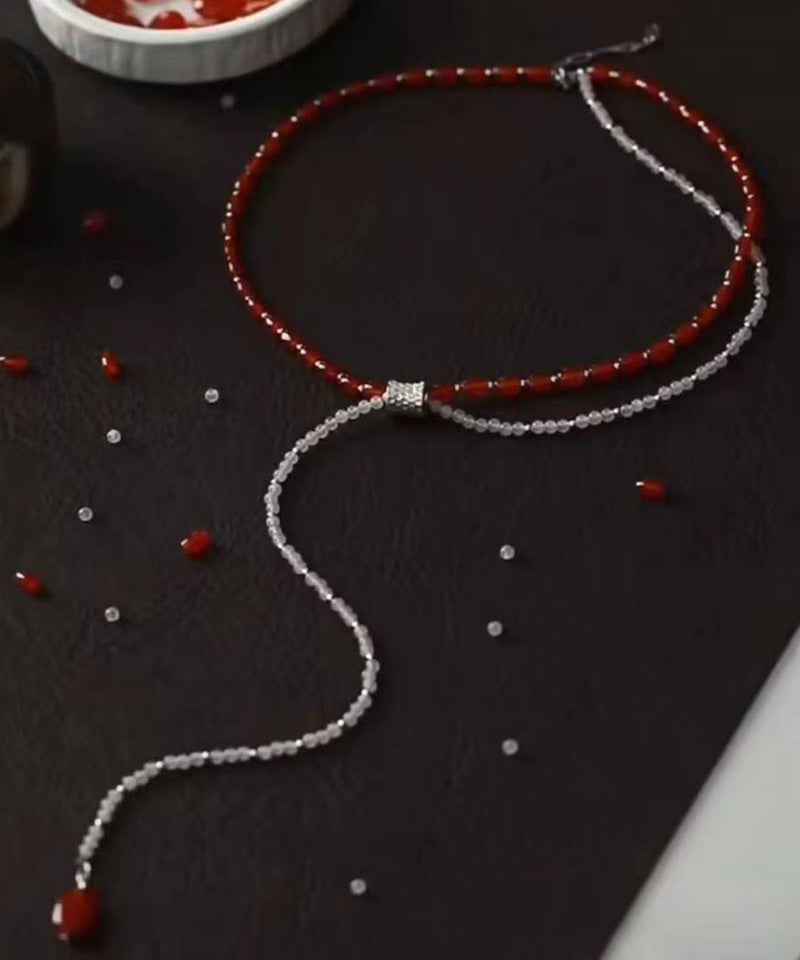 Colorblock Agate Beading Bilayer Sweater Necklace