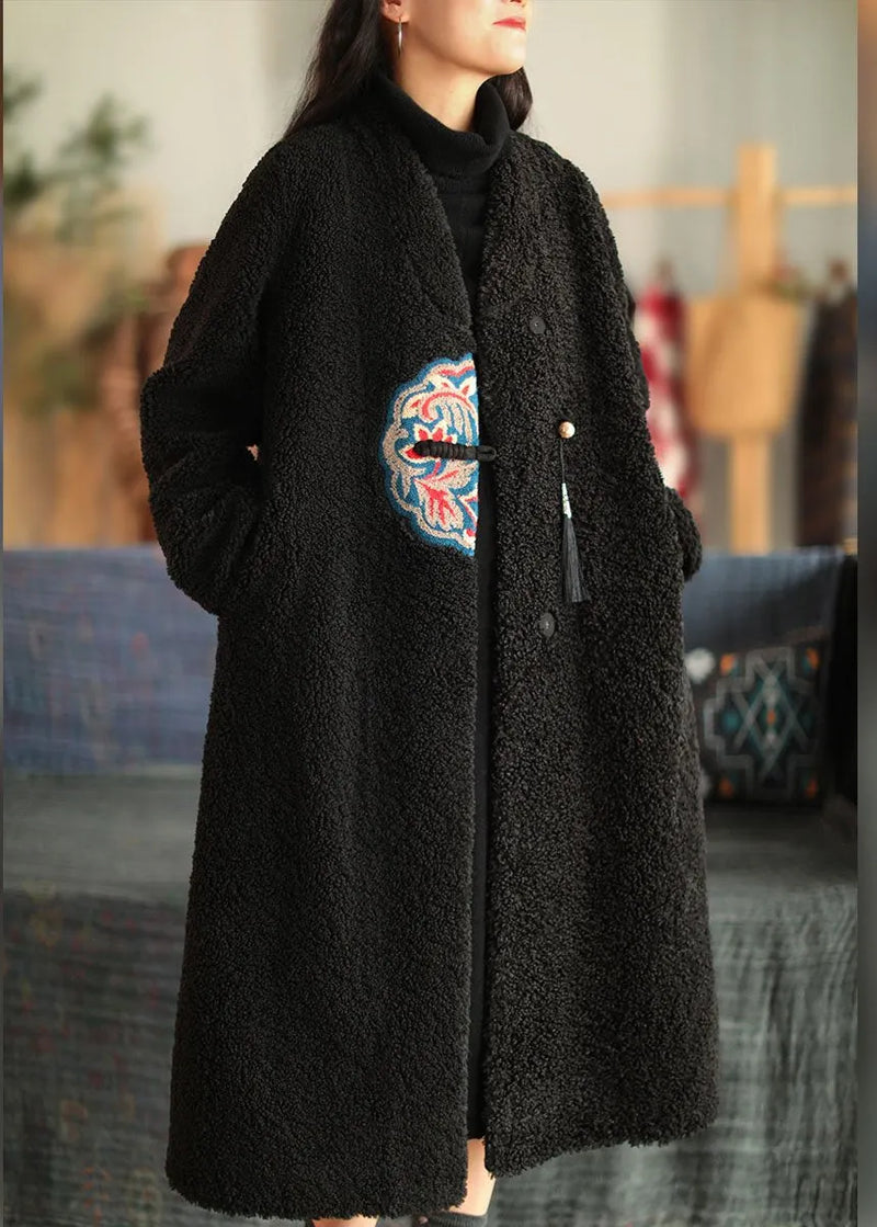 Red Embroidered Patchwork Winter Thick Coats Wool Jackets