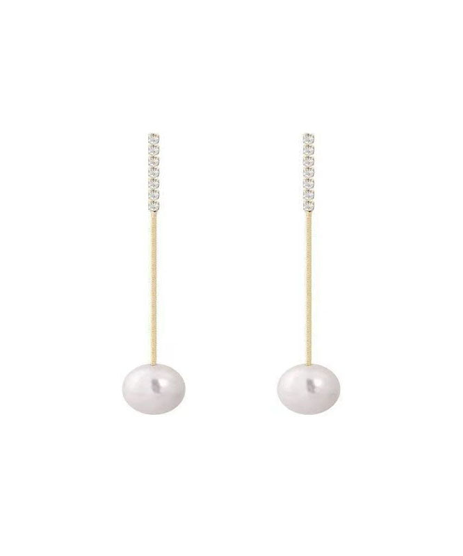 Fine White Fine Sterling Silver Overgild Zircon Pearl Tassel Drop Earrings