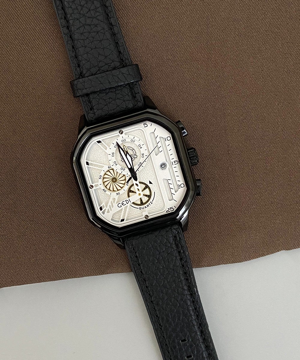 Diy White Leather Square Quartz Movement Watches