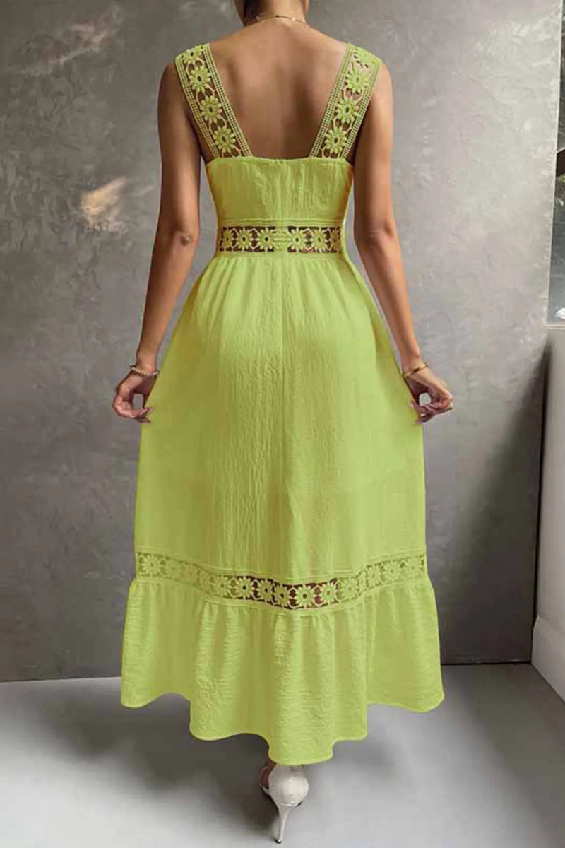 Jacquard Hollow Out Tiered Midi Dress
