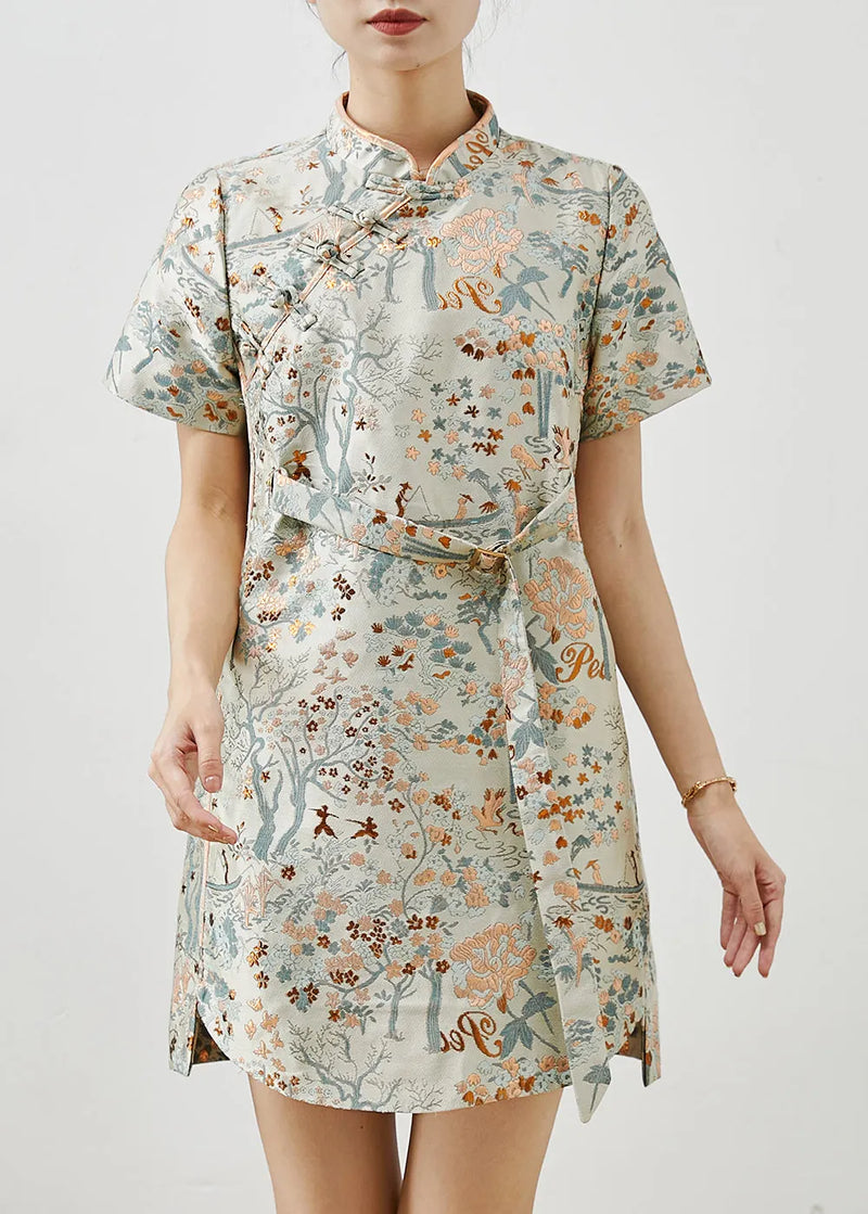 Fine Embroidered Chinese Button Silk Mid Dress Summer