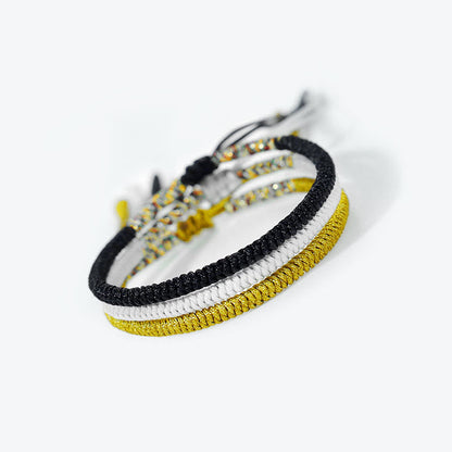 Buddha Stones 3pcs Tibetan Handmade Multicolor King Kong Knot Amulet Bracelet