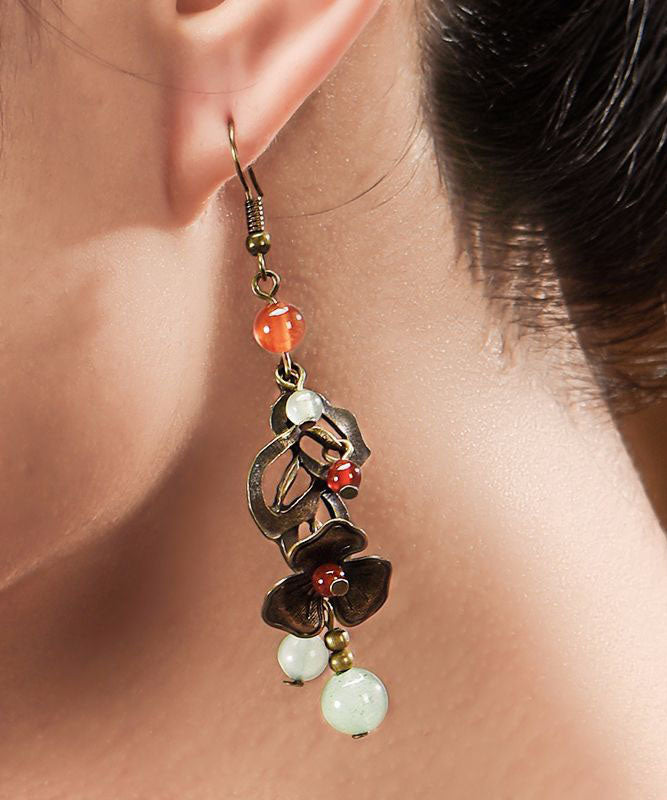Copper Color Flower Fine Agate Metal Copper Drop Earrings