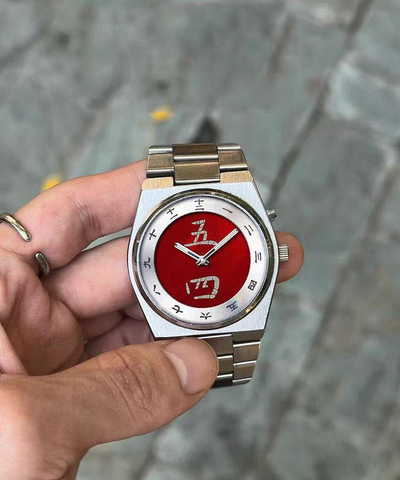 Vogue Red Stainless Steel Alloy Chinese Character Jumping Machinery Watches