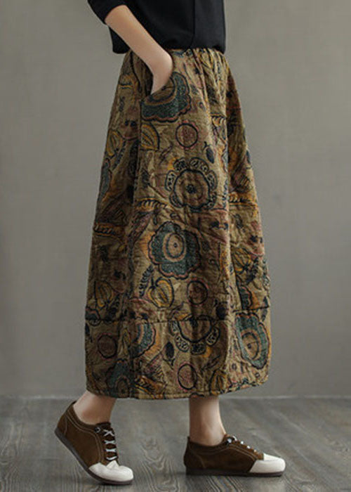 Geometry Elastic Waist Patchwork Print Fine Cotton Filled Skirt Winter