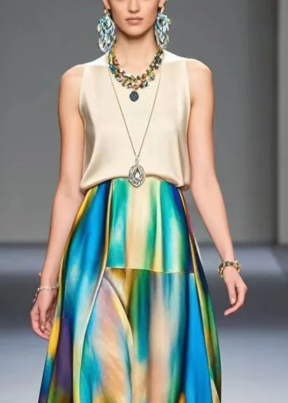 French Khaki Tie Dye Draping Silk Party Dresses Sleeveless