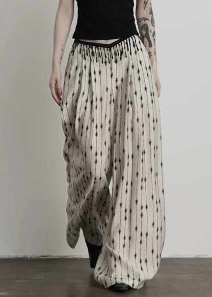 Original Design White Print Pockets Patchwork Thin Cotton Pants Summer