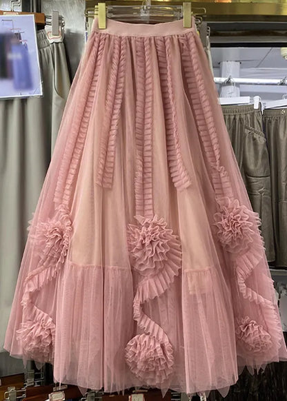 Camel Patchwork Tulle a Line Skirt Spring