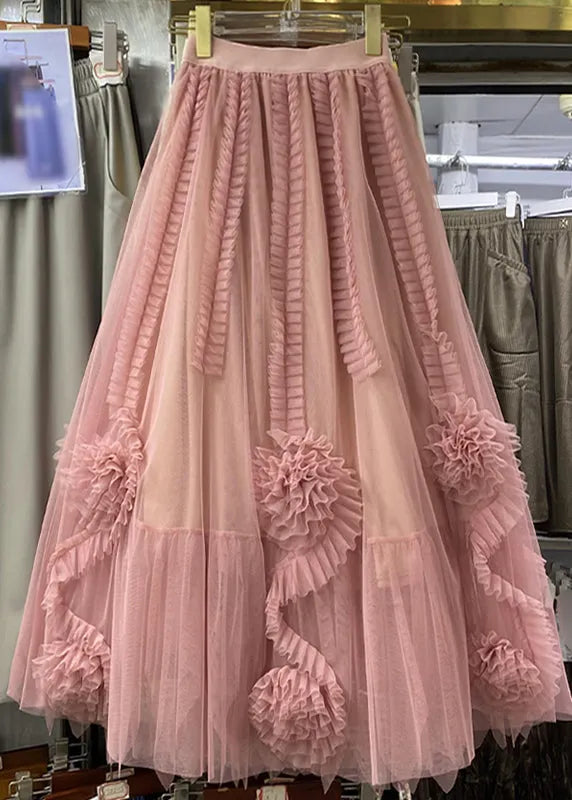 Camel Patchwork Tulle a Line Skirt Spring