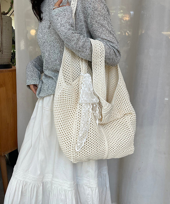Red Hollow Out Large Capacity Knit Shoulder Bags