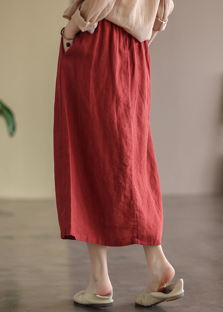Red Wrinkled Embroidered Patchwork Cotton Skirts Summer
