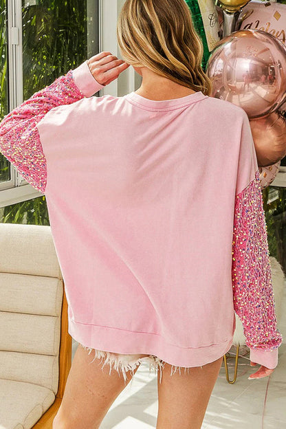 Christmas Casual Loose Crew Neck Sequin Sleeve Sweatshirt