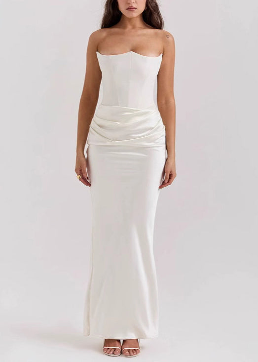 Pink Strapless Backless Slim Fit Strapless Dress